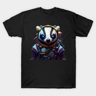 Cyborg Badger with Glowing Blue Eyes T-Shirt